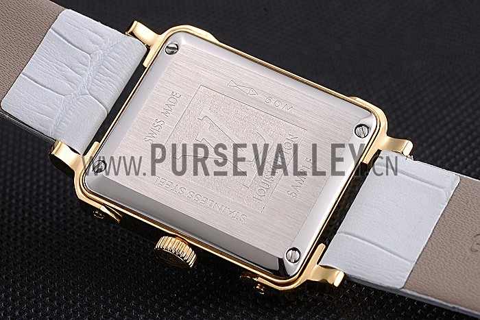 Louis Vuitton Emprise White Dial Gold Case White Leather Strap 622786