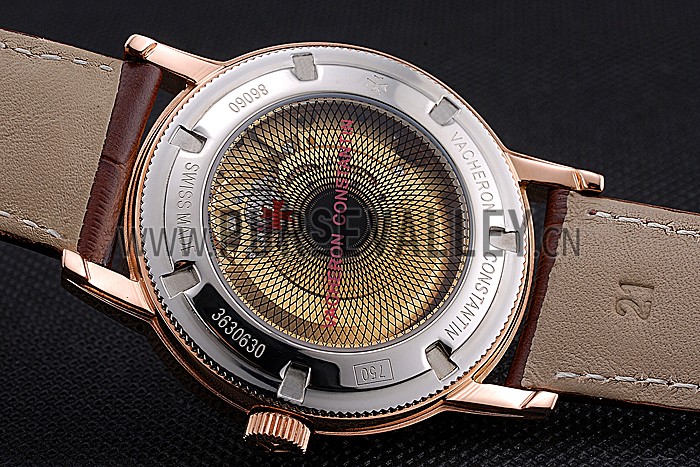 Swiss Vacheron Constantin Patrimony Contemporaine Rose Gold Case White Dial Brown Leather Bracelet 622680