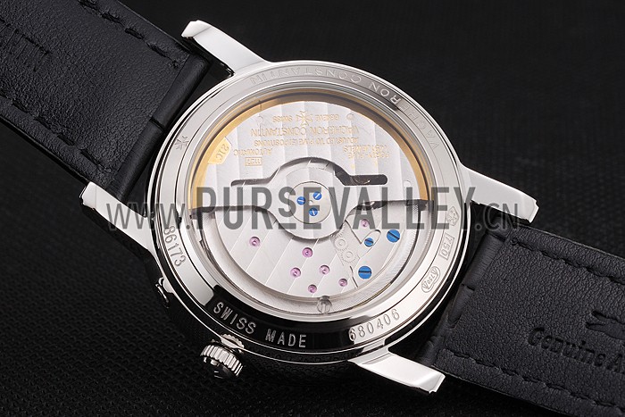 Swiss Vacheron Constantin Patrimony Quantieme Reserve De Marche White Dial Stainless Steel Case Black Leather Strap