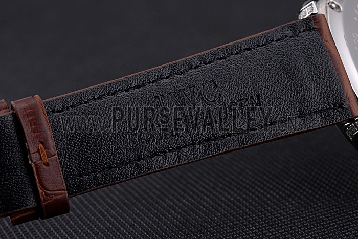 IWC Portugieser Chronograph White Dial Steel Hands And Numerals Steel Case With Diamonds Brown Leather Strap