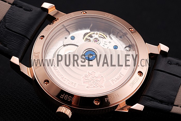 Piaget Altiplano Date Black Dial Rose Gold Case Black Leather Strap