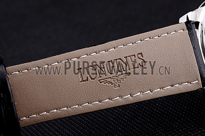 Longines Column Wheel White Dial Silver Stainless Steel Case Black Leather Strap