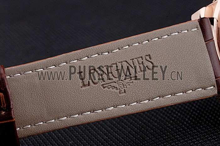 Longines Column Wheel White Dial Gold Case Brown Leather Strap