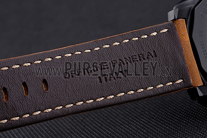 Panerai Luminor 1950 GMT Ceramica Black Dial Matte Black Case Brown Suede Leather Strap