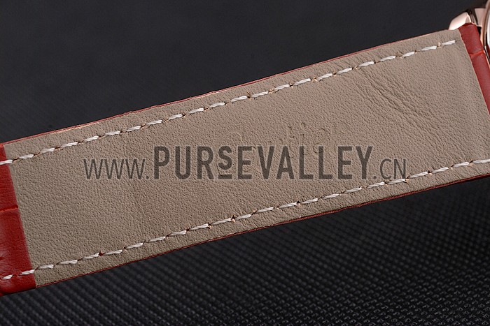 Cartier Ronde Louis Cartier White Dial Gold Case Red Leather Strap