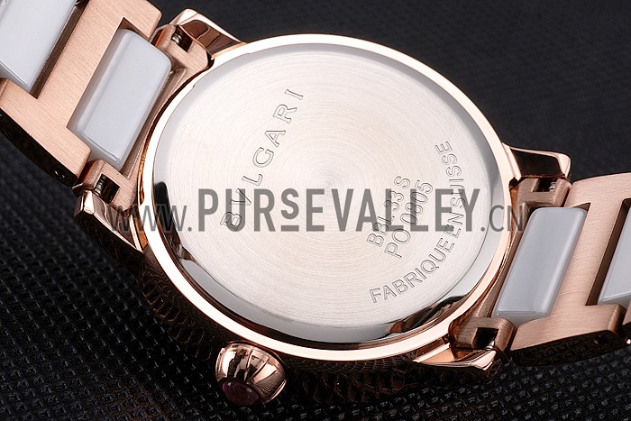 Bvlgari Bvlgari White Embossed Dial Gold Case Diamond Bezel Two Tone Bracelet