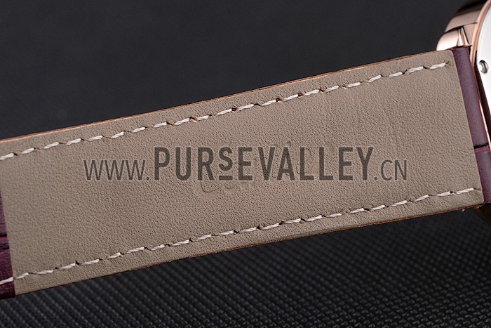 Cartier Ronde Louis Cartier White Dial Gold Case Purple Leather Strap