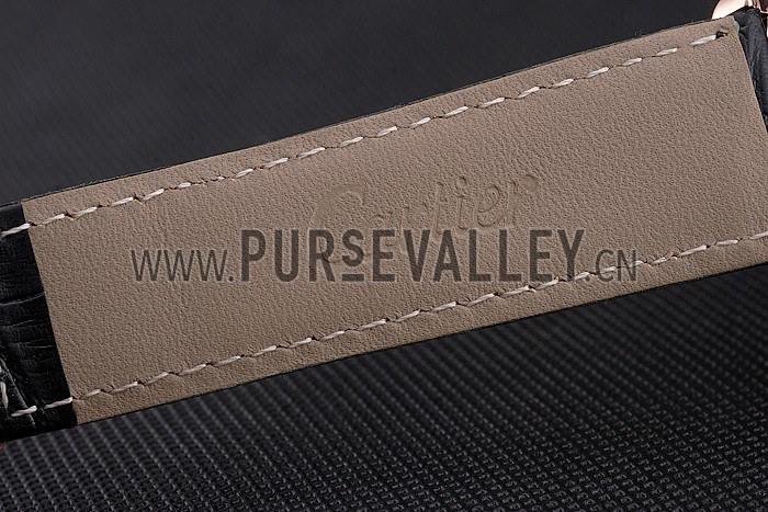 Cartier Ronde Louis Cartier White Dial Gold Case Black Leather Strap