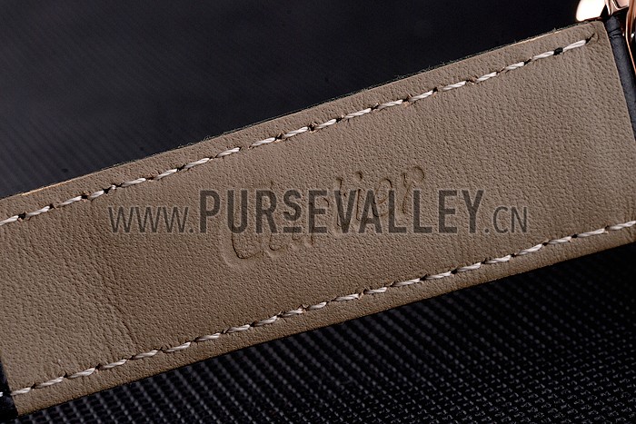 Cartier Ronde Louis Cartier Black Dial Gold Case Diamond Bezel Black Leather Strap