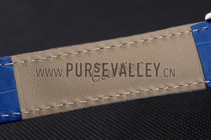 Cartier Tortue Large Date White Dial Stainless Steel Case Blue Leather Strap