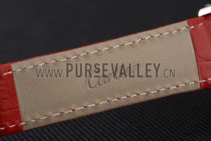 Cartier Tortue Perpetual Calendar White Dial Stainless Steel Case Red Leather Strap