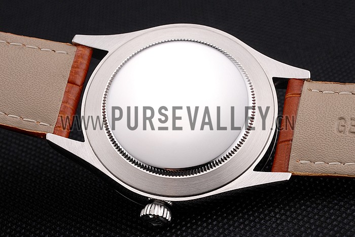 Swiss Rolex Datejust Blue Dial Stainless Steel Case Light Brown Leather Strap