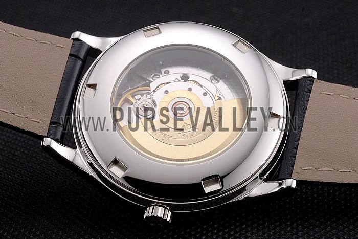 Swiss Patek Philippe Calatrava Silver Dial Stainless Steel Case Black Leather Strap