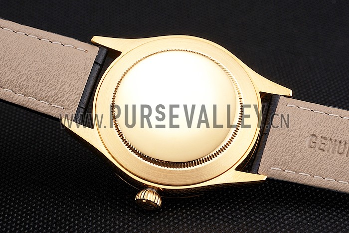 Swiss Rolex Datejust Black Dial Gold Case Black Leather Strap