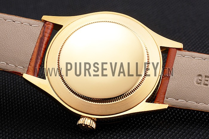 Swiss Rolex Datejust White Dial Gold Case Light Brown Leather Strap