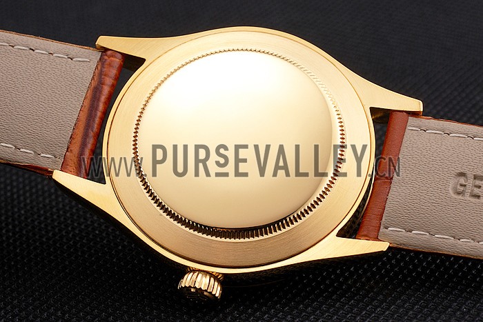 Swiss Rolex Datejust Gold Dial Gold Case Light Brown Leather Strap