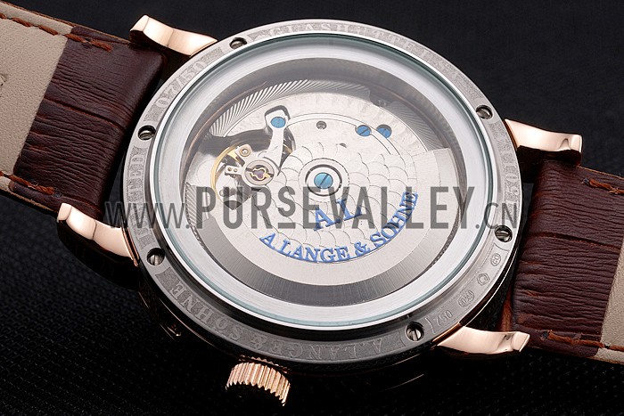 A. Lange & Sohne Grand Lange 1 Moon Phase White Dial Rose Gold Case Brown Leather Strap