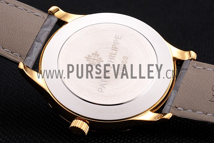 Patek Philippe Calatrava White Dial Gold Case Gray Leather Strap