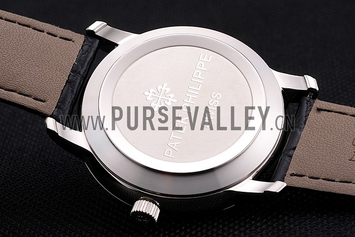 Patek Philippe Calatrava Date White Embossed Dial Stainless Steel Case Black Leather Strap