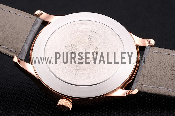 Patek Philippe Calatrava Gray Dial Diamond Markings Rose Gold Case Gray Leather Strap