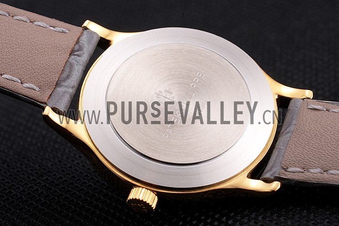 Patek Philippe Calatrava White Dial Gold Case Gray Leather Strap