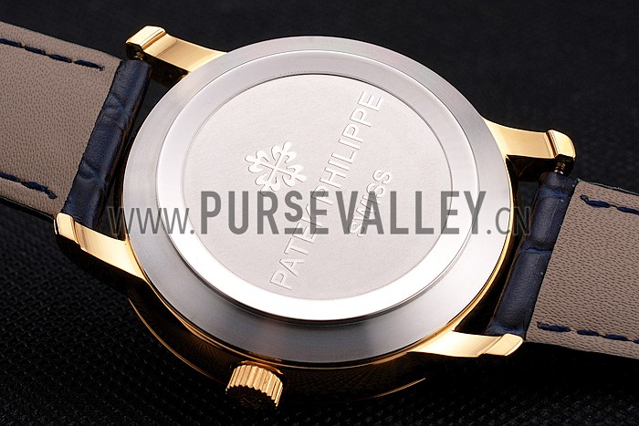 Patek Philippe Calatrava Date Blue Guilloche Dial Gold Case Blue Leather Strap