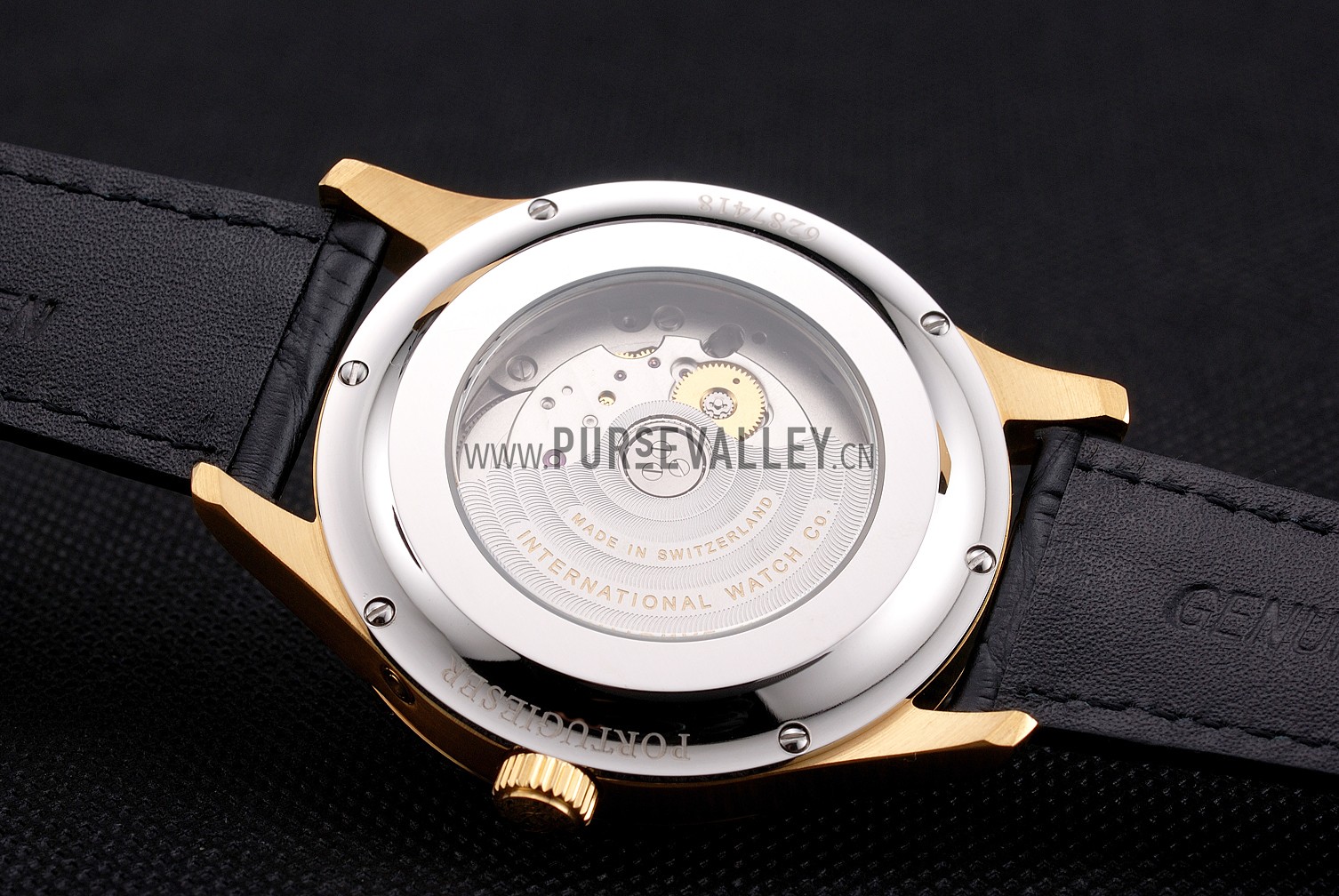 Swiss IWC Portugieser Perpetual Calendar White Dial Gold Case Black Leather Strap