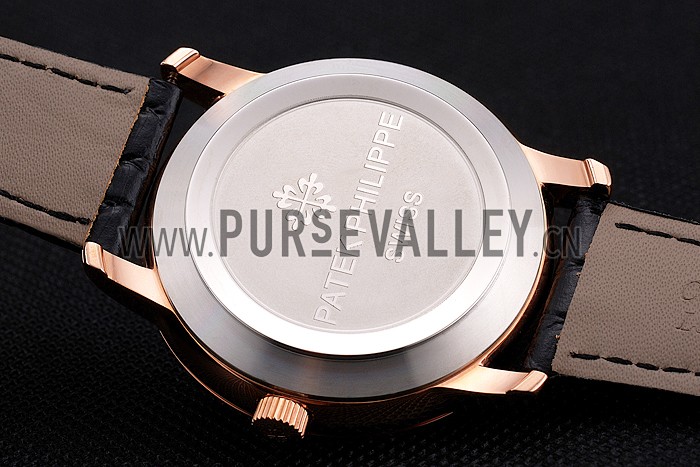 Patek Philippe Calatrava Date White Dial Rose Gold Case Black Leather Strap