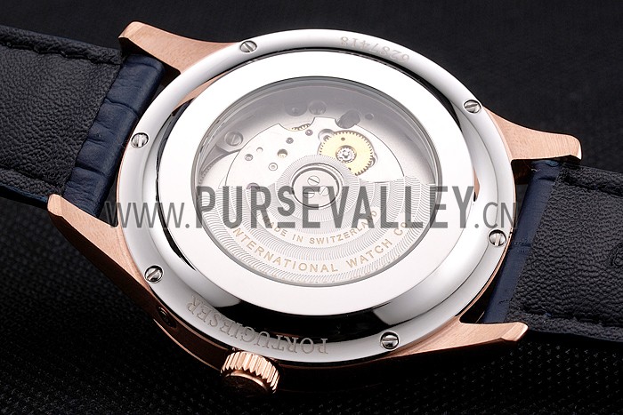 Swiss IWC Portugieser Power Reserve Blue Dial Rose Gold Case Blue Leather Strap