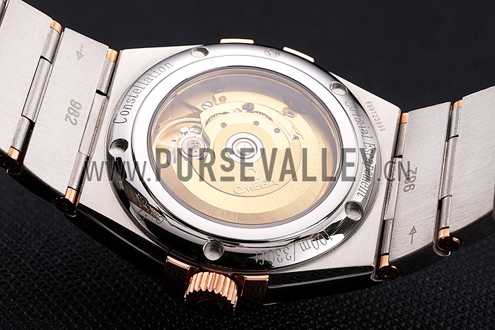 Swiss Omega Constellation White Dial Stainless Steel Case Rose Gold Bezel Two Tone Bracelet