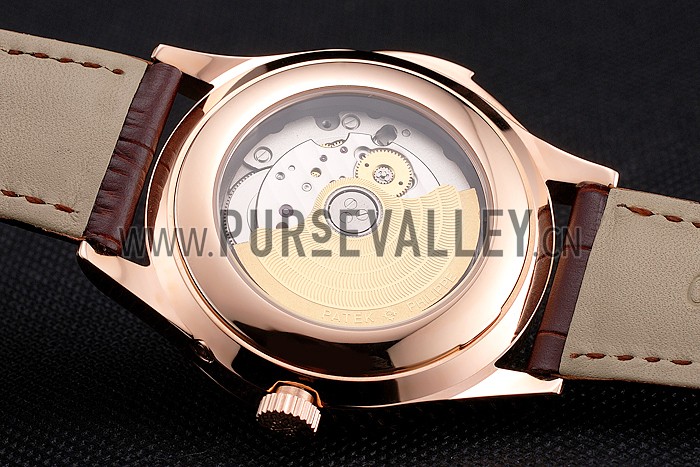 Swiss Patek Philippe Grand Complications Perpetual Calendar White Dial Rose Gold Case Diamond Bezel Brown Leather Strap