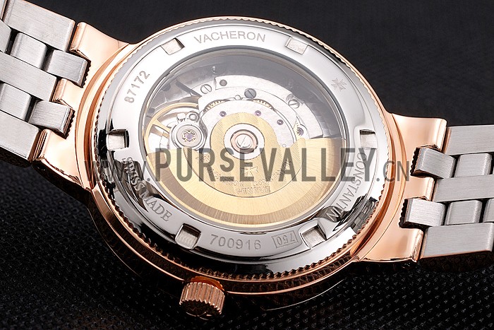 Swiss Vacheron Constantin Traditionnelle White Dial Diamond Bezel Rose Gold Case Two Tone Bracelet