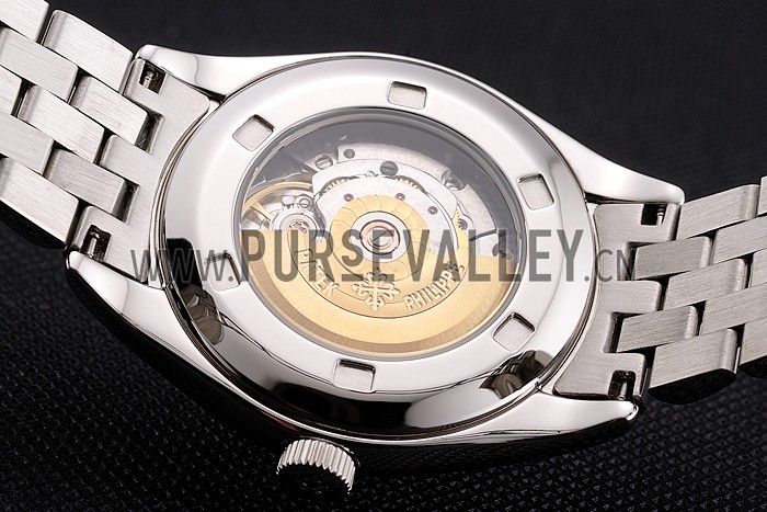 Swiss Patek Philippe Calatrava Black Openworked Dial Diamond Bezel Stainless Steel Case And Bracelet