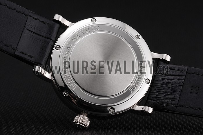 IWC Portofino Black Dial Stainless Steel Case Diamonds Bezel Black Leather Strap