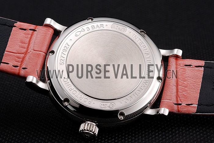 IWC Portofino Moon Phase Mother Of Pearl Dial Stainless Steel Case Diamonds Bezel Pink Leather Strap