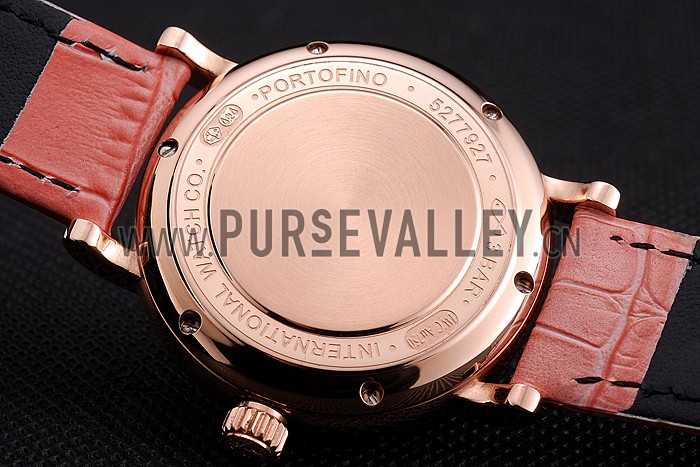 IWC Portofino Moon Phase Silver Dial Rose Gold Case Diamonds Bezel Pink Leather Strap