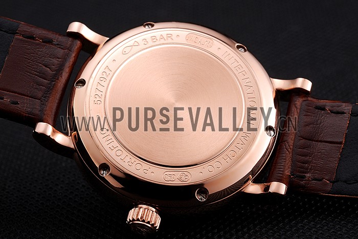 IWC Portofino Moon Phase Silver Dial Rose Gold Case Diamonds Bezel Brown Leather Strap