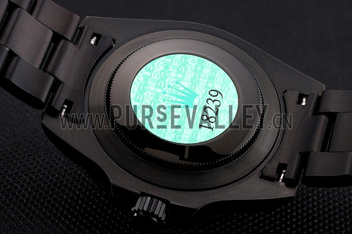 Swiss Rolex GMT Master II Black Dial Blue And Black Bezel Black PVD Case And Bracelet