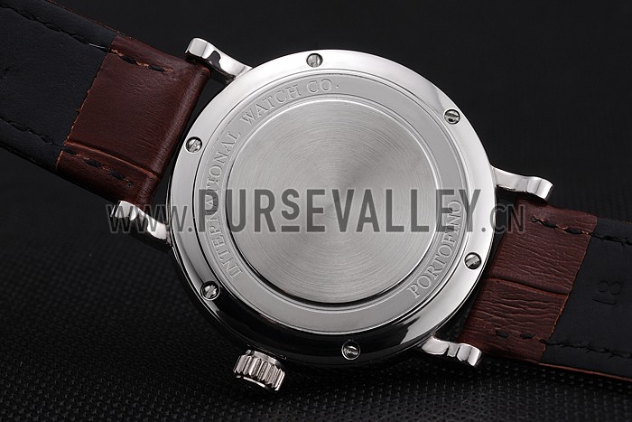 IWC Portofino Black Dial Stainless Steel Case Brown Leather Strap