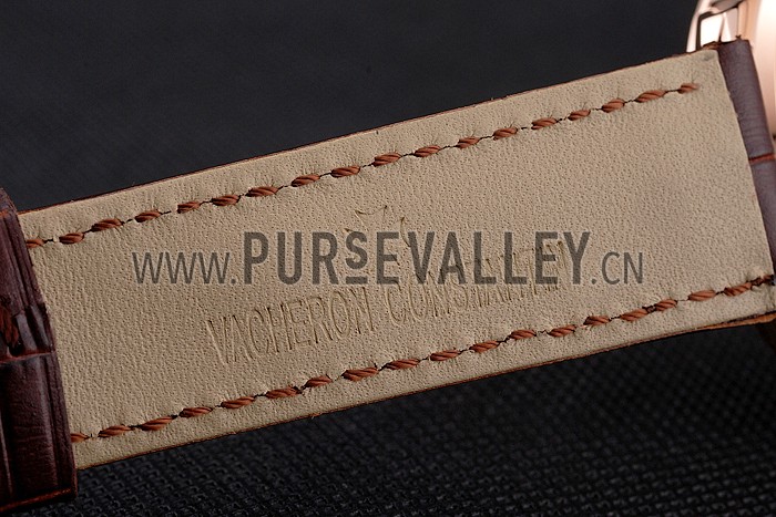 Swiss Vacheron Constantin Traditionnelle Power Reserve Rose Gold Dial And Case Diamond Bezel Brown Leather Strap