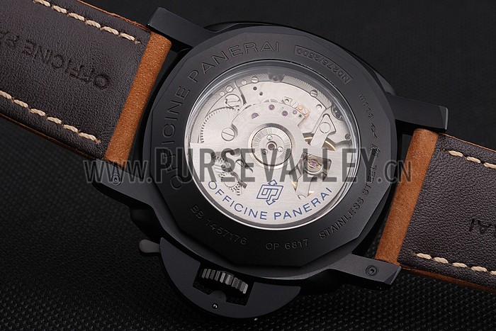 Panerai Luminor 1950 3 Days Power Reserve Black Dial Black Case Brown Suede Leather Strap