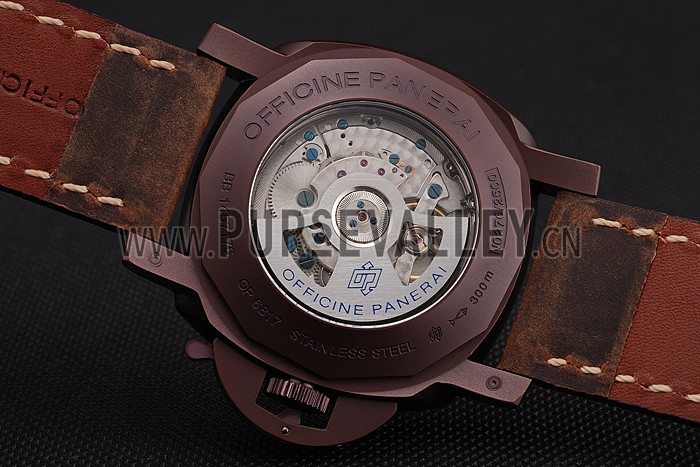 Panerai Luminor Submersible Black Dial Brown Case Brown Leather Strap
