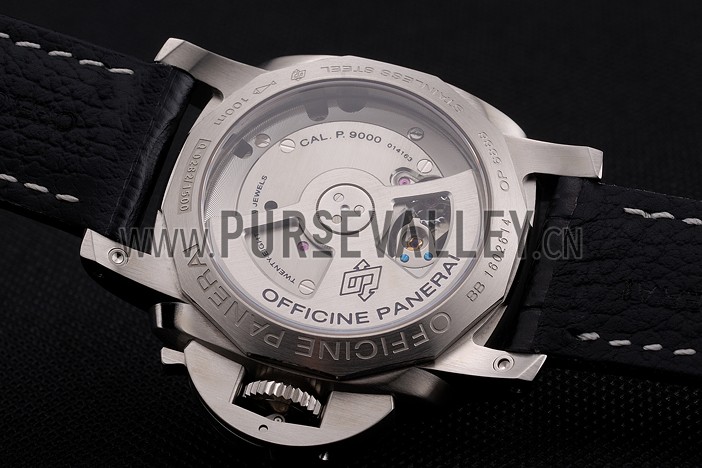 Swiss Panerai Luminor Marina Date Black Dial Stainless Steel Case Black Leather Strap