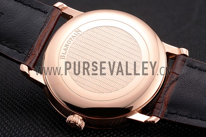 Blancpain Villeret Ultra Slim White Groved Dial Gold Numerals Rose Gold Case Brown Leather Strap