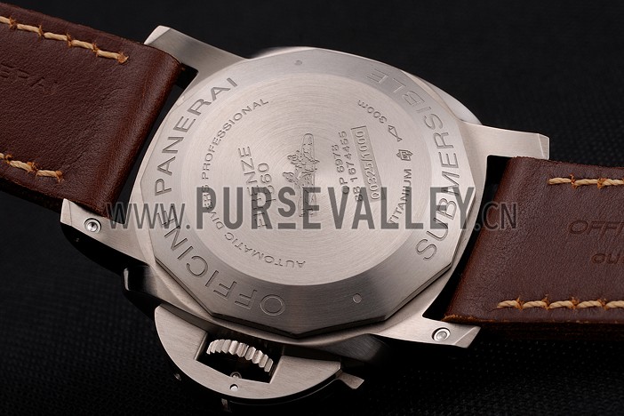 Swiss Panerai Submersible Left Handed Black Embossed Case Stainless Steel Case Brown Leather Strap