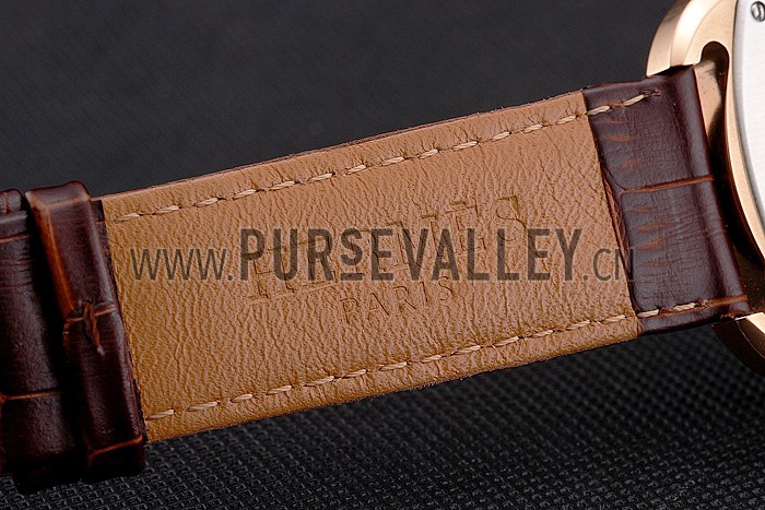 Hermes Dressage White Dial Rose Gold Case Brown Leather Strap