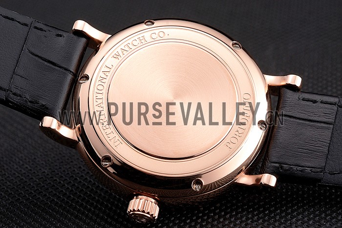 IWC Portofino Day And Night Pearl Dial Rose Gold Case Black Leather Strap