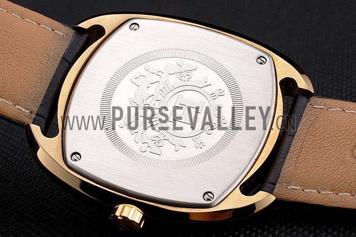 Hermes Dressage Gray Dial Gold Case Black Leather Strap