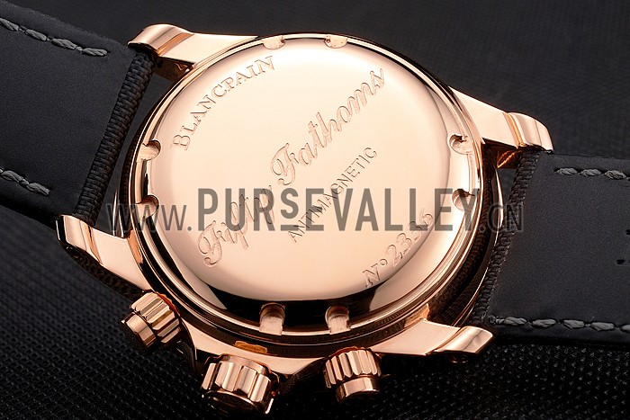 Swiss Blancpain Fifty Fathoms Flyback Chronograph Black Dial Black Bezel Rose Gold Case Black Canvas Strap