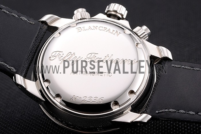 Swiss Blancpain Fifty Fathoms Flyback Chronograph Black Dial Black Bezel Stainless Steel Case Black Canvas Strap